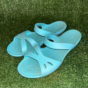 Crocs Women Sandals Iconic Comfort Slides Size 9 LIGHT  TEAL COLOR